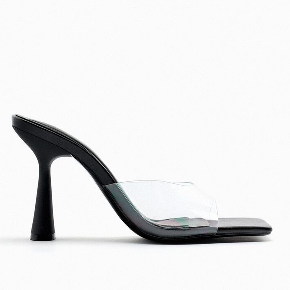 Zara Vinyl Strap Heel Slide Sandals - Picture 6 of 10